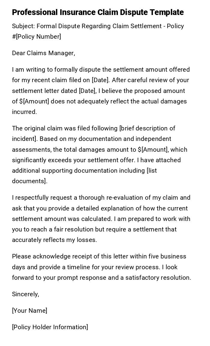 Professional Insurance Claim Dispute Template Professional Insurance Claim Dispute Template