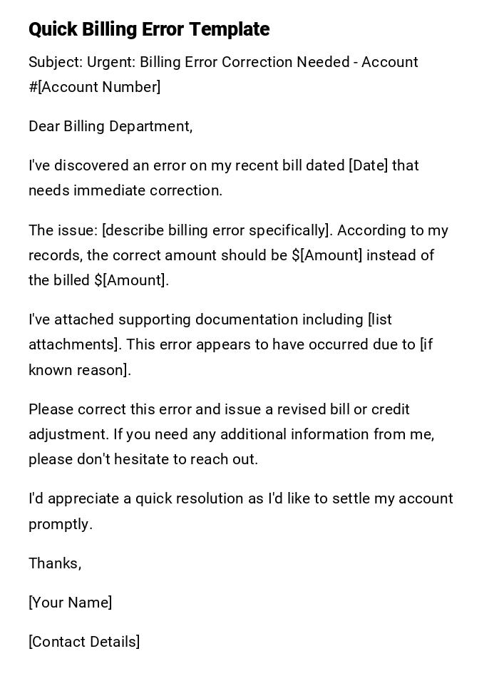 Quick Billing Error Template Quick Billing Error Template