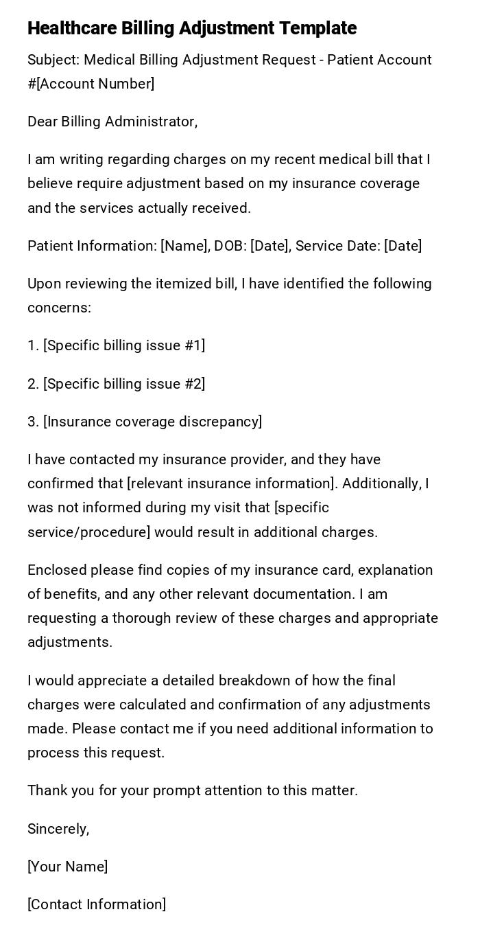 Healthcare Billing Adjustment Template Healthcare Billing Adjustment Template