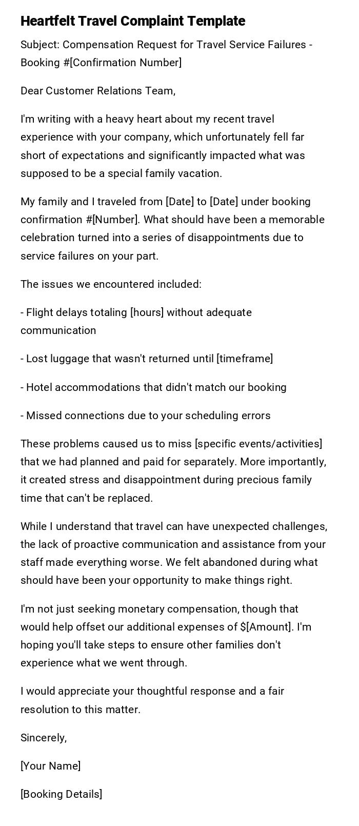 Heartfelt Travel Complaint Template Heartfelt Travel Complaint Template