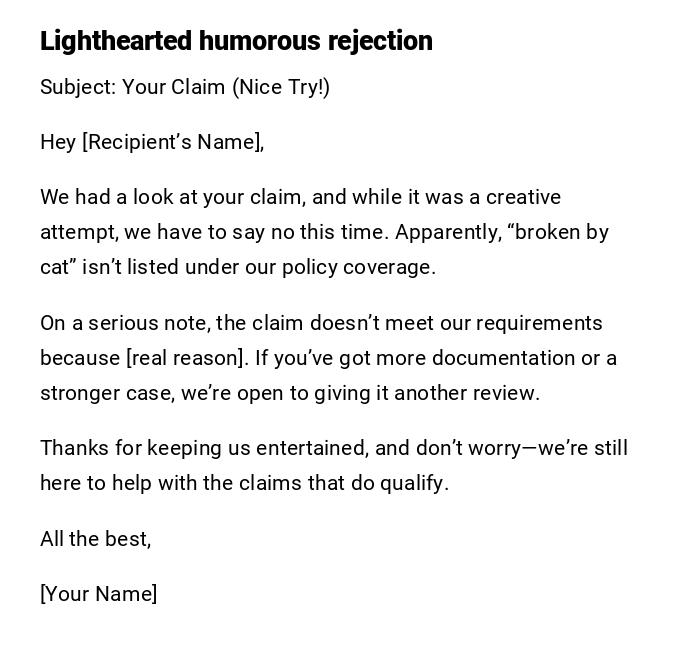 Lighthearted humorous rejection