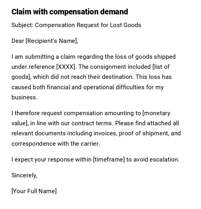Claim with compensation demand Claim with compensation demand