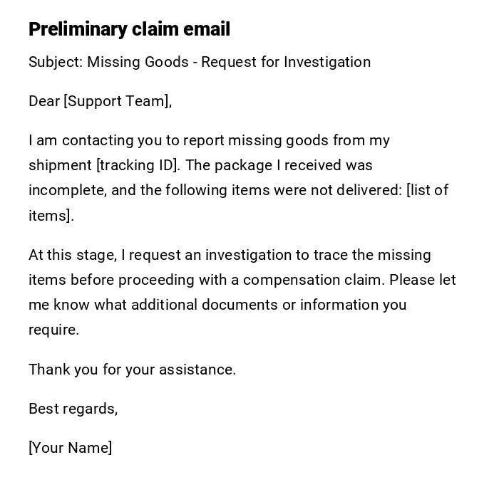 Preliminary claim email Preliminary claim email