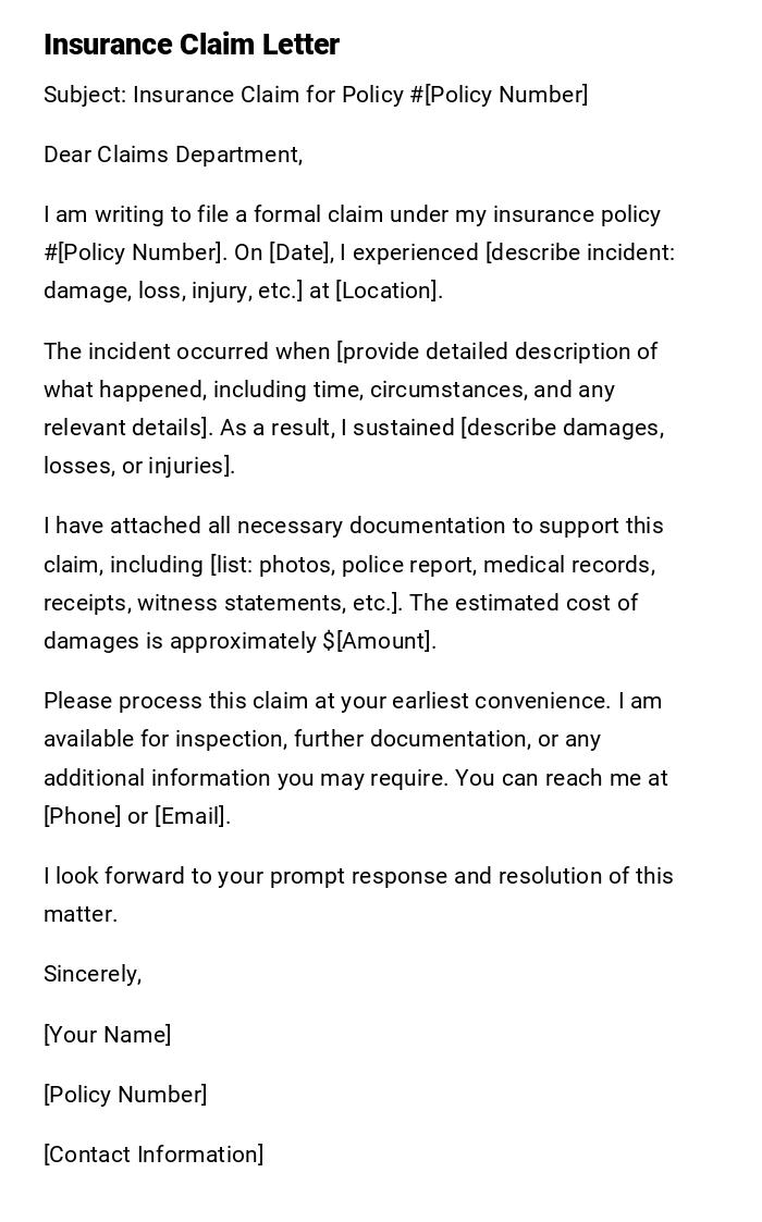 Insurance Claim Letter