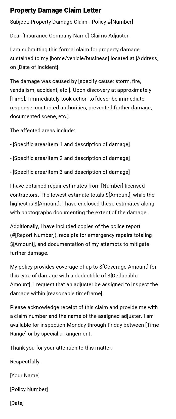 Property Damage Claim Letter
