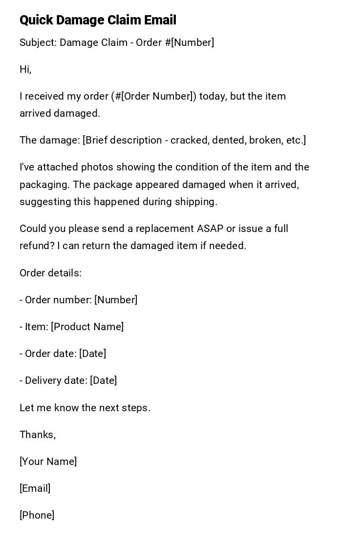 Quick Damage Claim Email