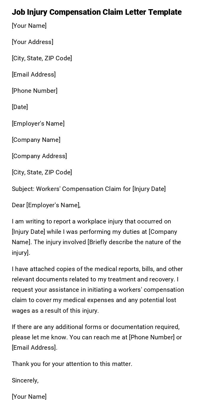 Job Injury Compensation Claim Letter Template