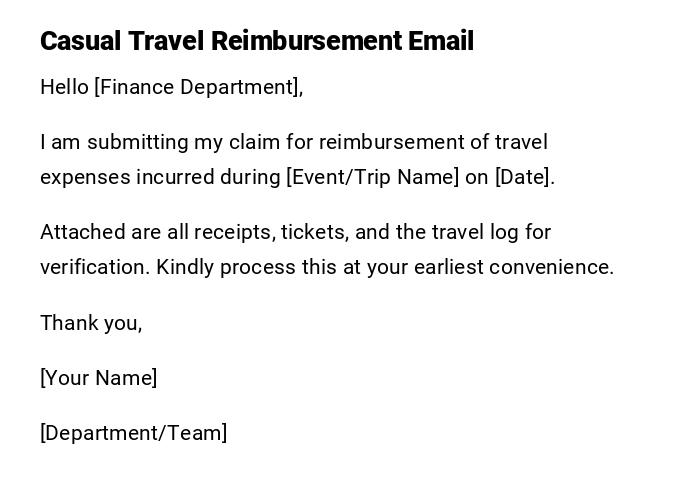 Casual Travel Reimbursement Email
