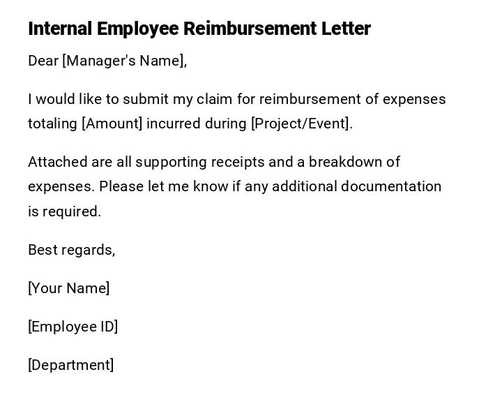 Internal Employee Reimbursement Letter
