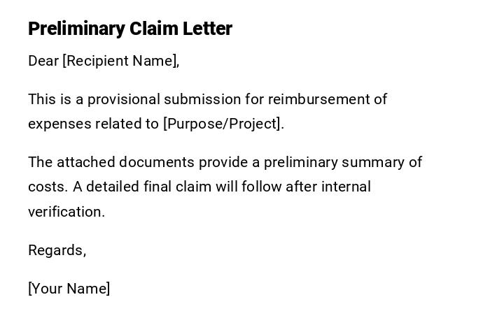 Preliminary Claim Letter