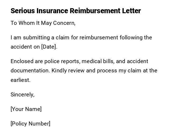 Serious Insurance Reimbursement Letter