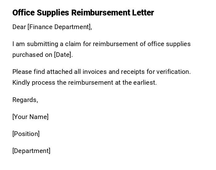 Office Supplies Reimbursement Letter
