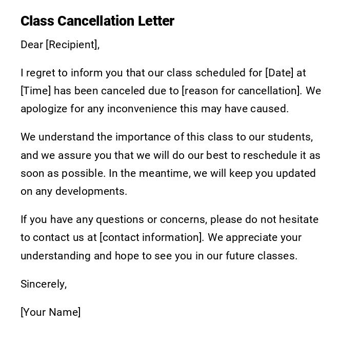 Class Cancellation Letter