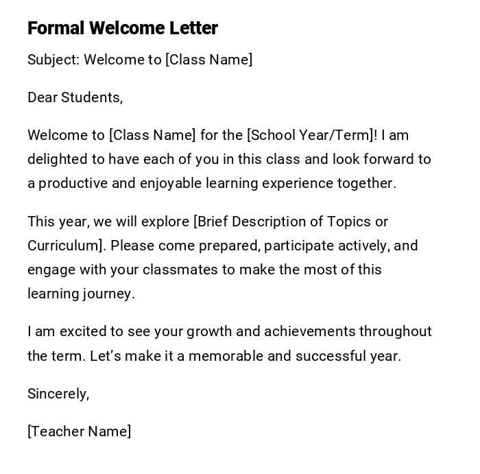 Formal Welcome Letter