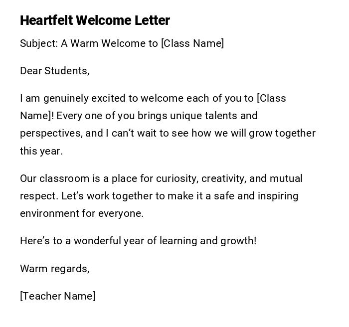 Heartfelt Welcome Letter