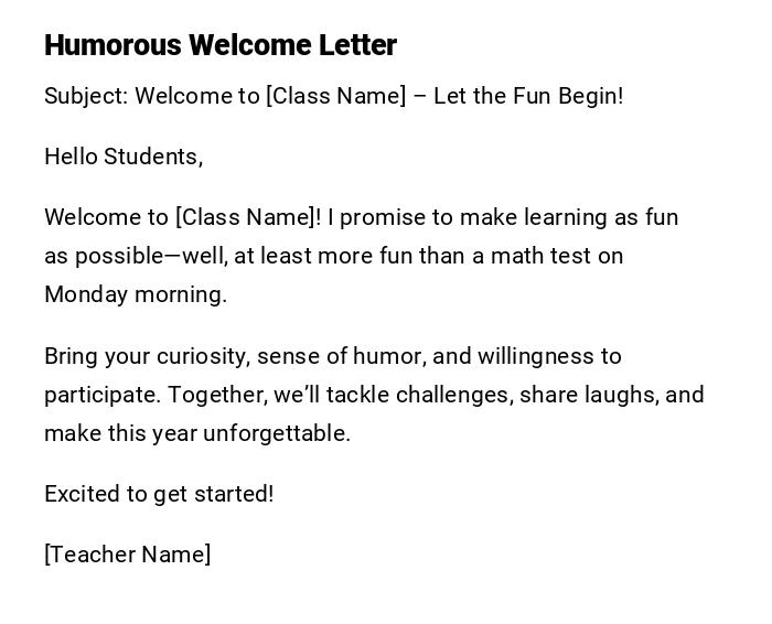 Humorous Welcome Letter