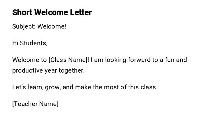 Short Welcome Letter