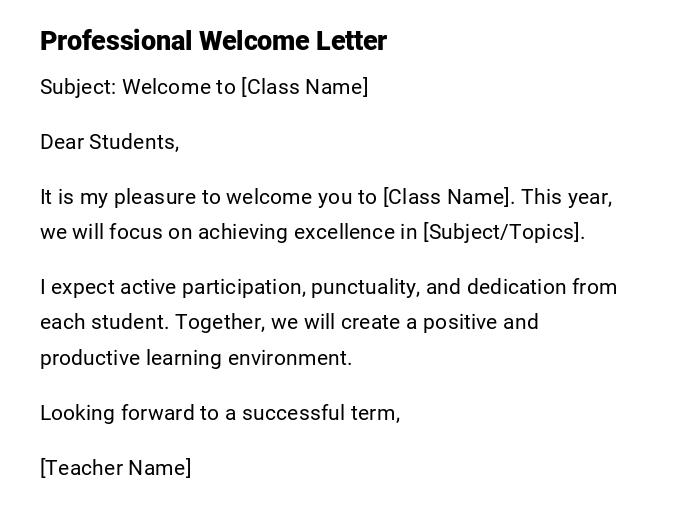 Professional Welcome Letter