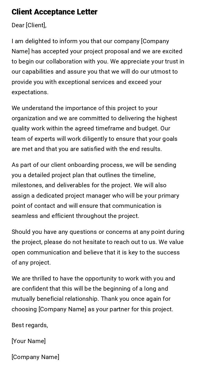 Client Acceptance Letter