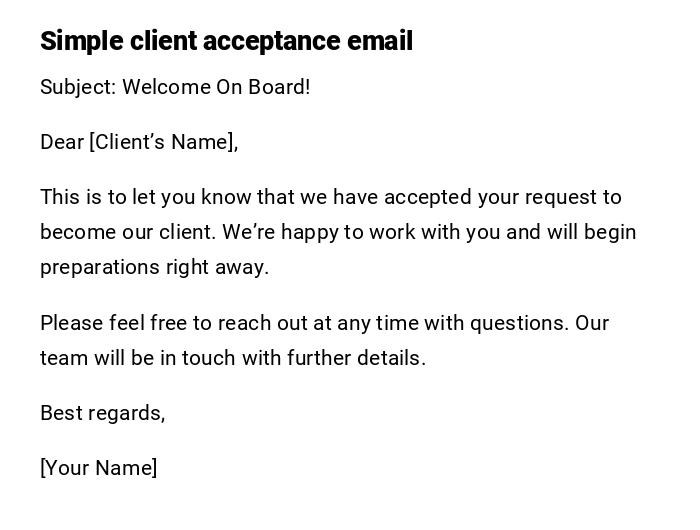 Simple client acceptance email