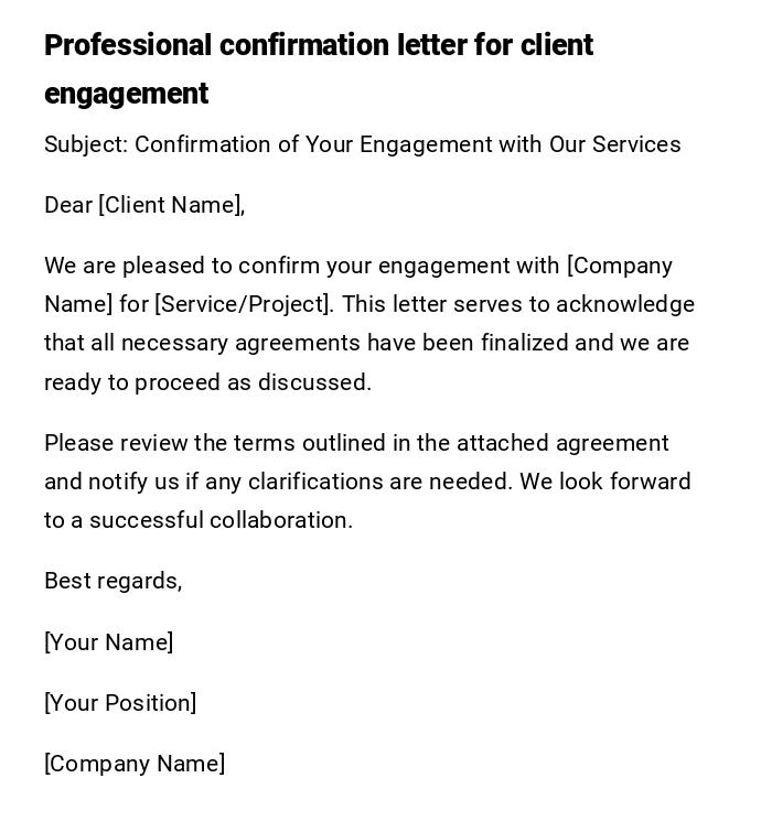 Professional confirmation letter for client engagement