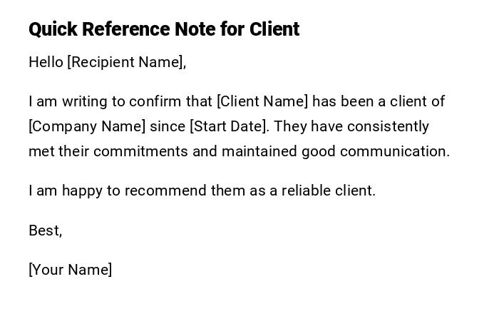 Quick Reference Note for Client Quick Reference Note for Client