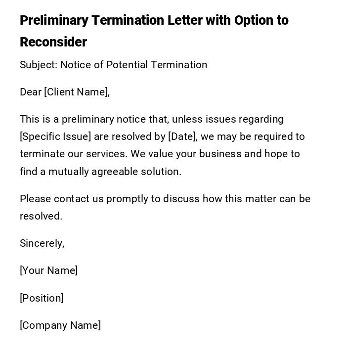 Preliminary Termination Letter with Option to Reconsider Preliminary Termination Letter with Option to Reconsider