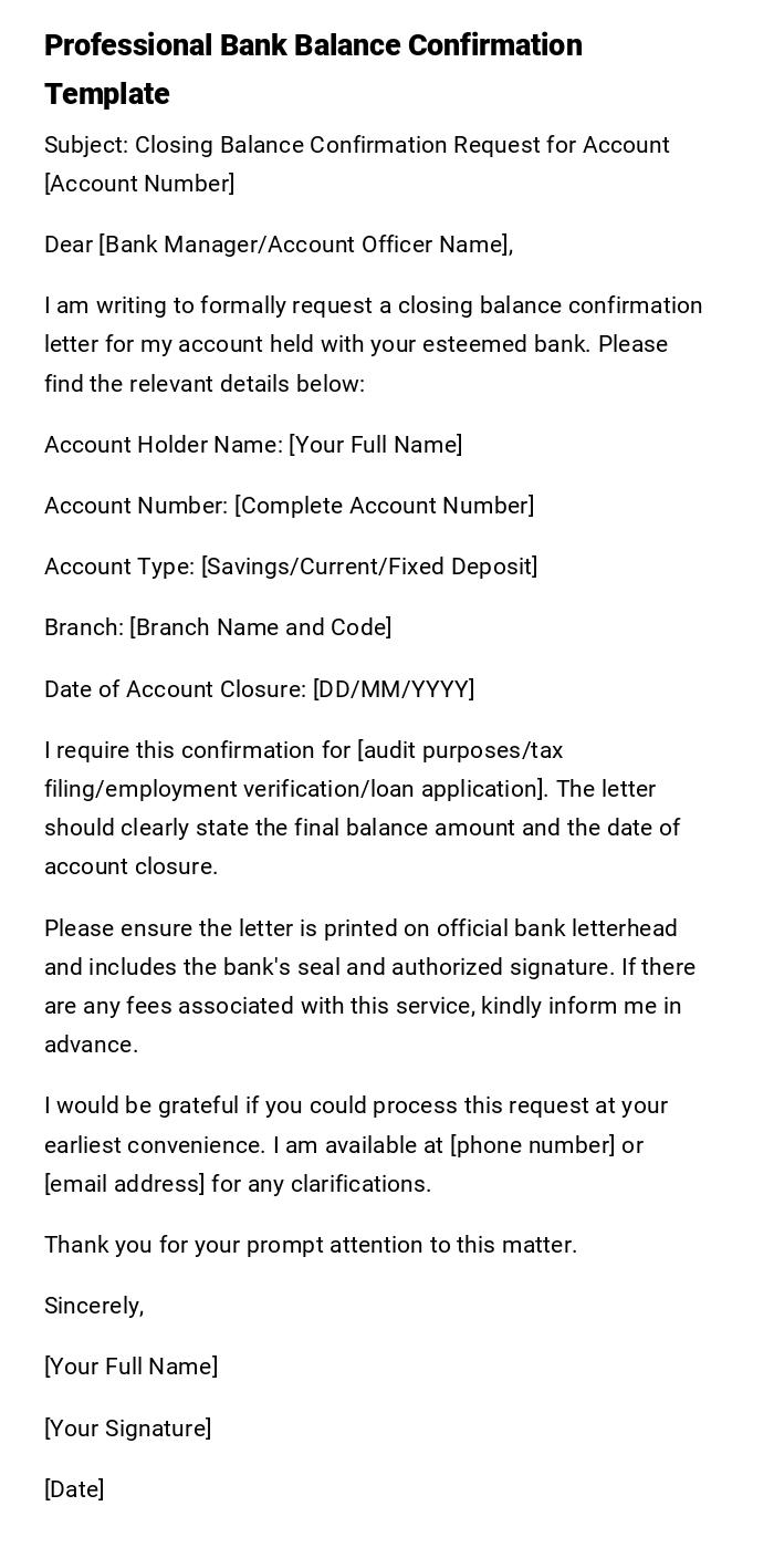 Professional Bank Balance Confirmation Template Professional Bank Balance Confirmation Template
