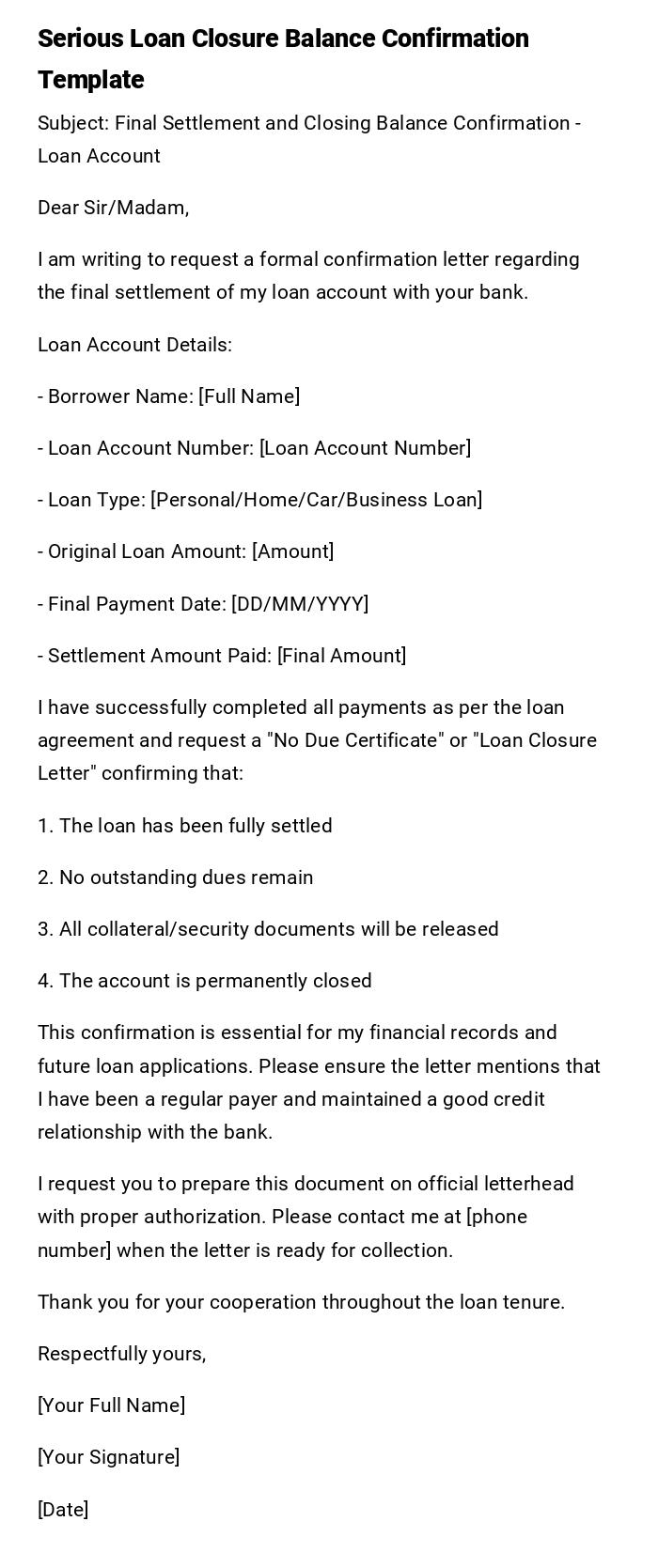 Serious Loan Closure Balance Confirmation Template Serious Loan Closure Balance Confirmation Template