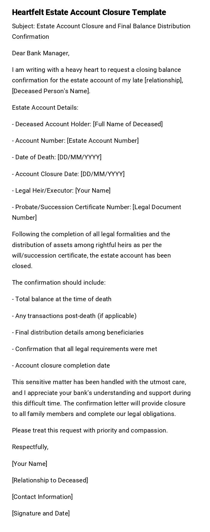 Heartfelt Estate Account Closure Template Heartfelt Estate Account Closure Template