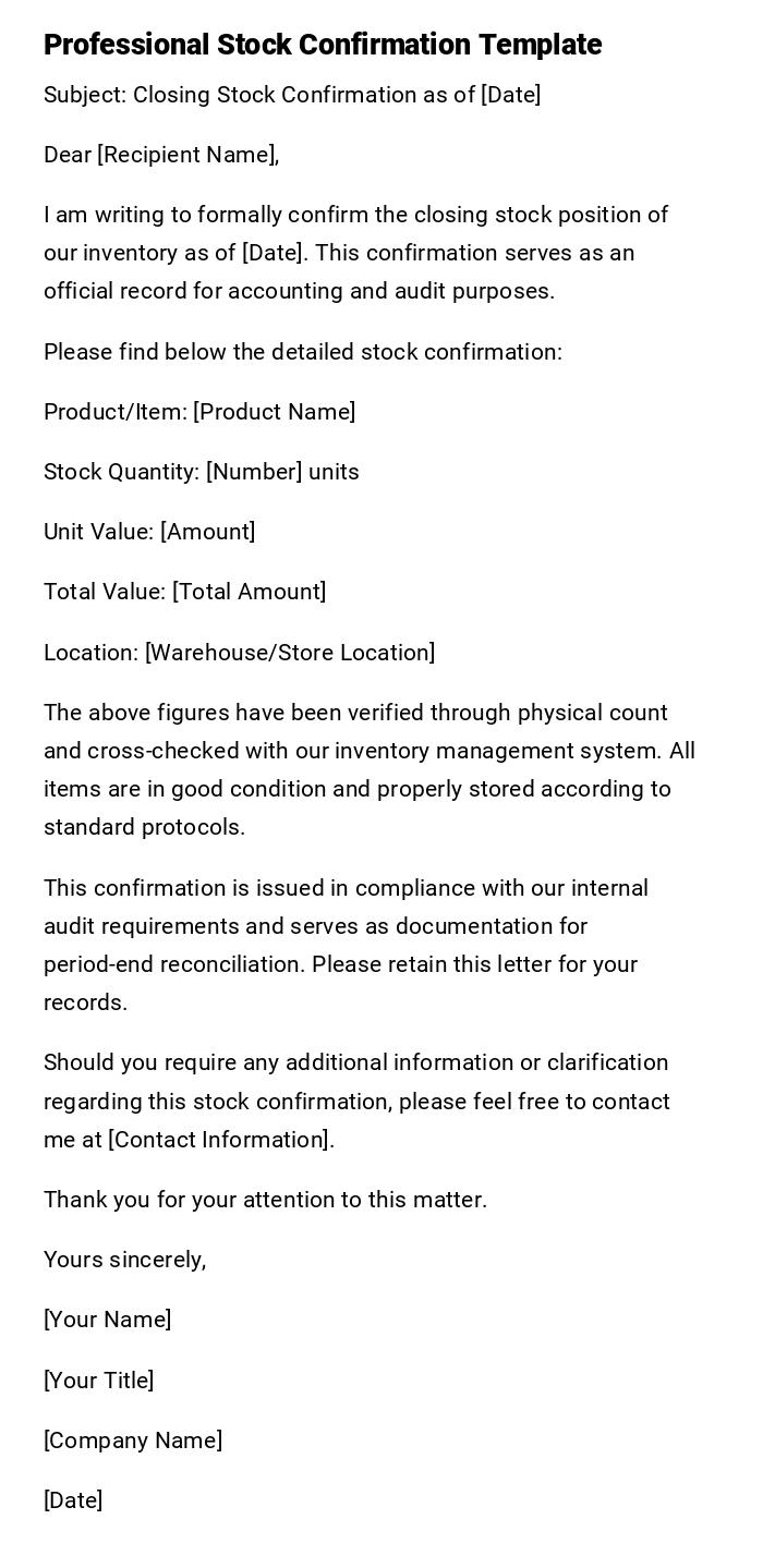 Professional Stock Confirmation Template Professional Stock Confirmation Template