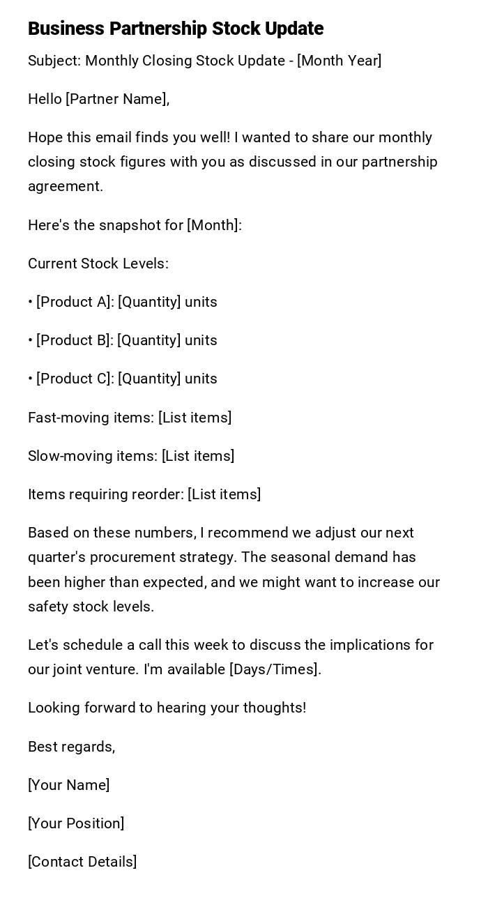 Business Partnership Stock Update Business Partnership Stock Update