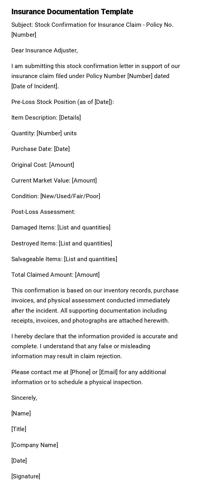 Insurance Documentation Template Insurance Documentation Template