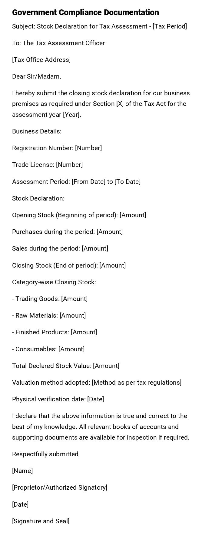 Government Compliance Documentation Government Compliance Documentation