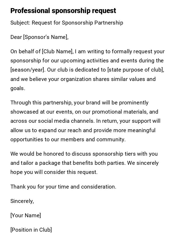 Professional sponsorship request Professional sponsorship request