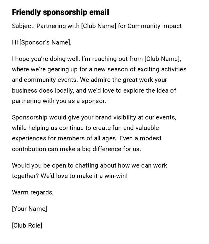 Friendly sponsorship email Friendly sponsorship email