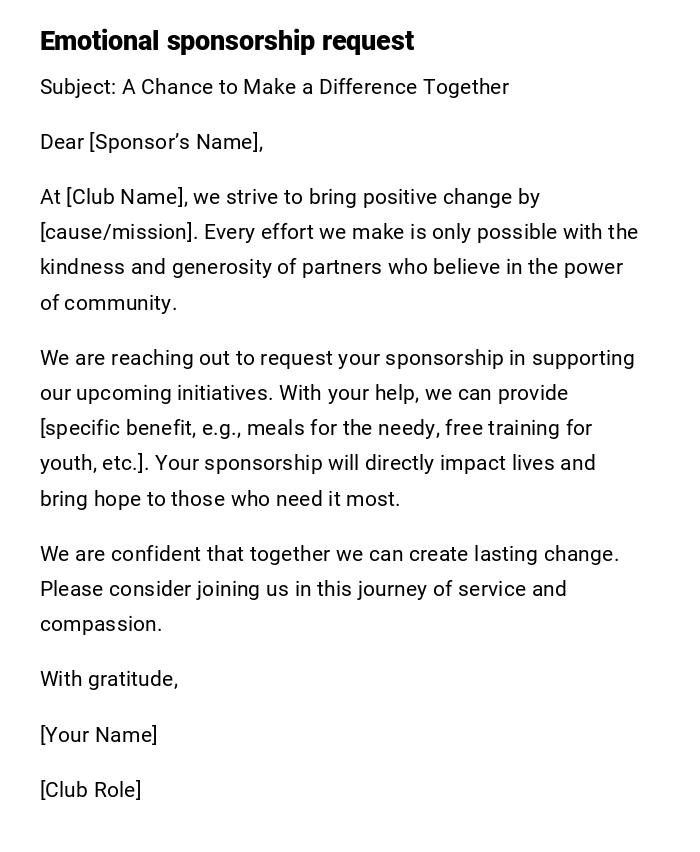 Emotional sponsorship request Emotional sponsorship request