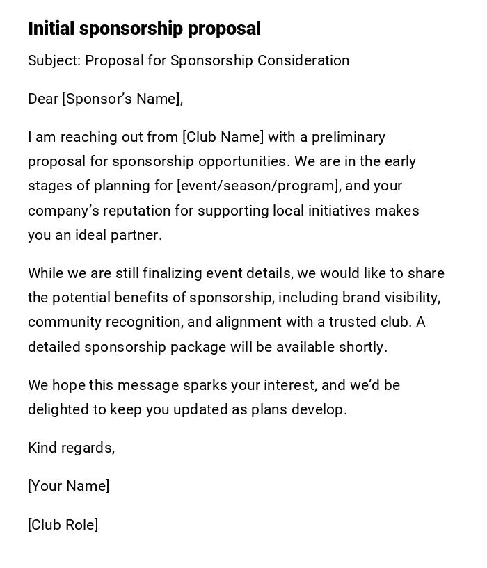 Initial sponsorship proposal Initial sponsorship proposal