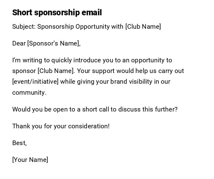 Short sponsorship email Short sponsorship email