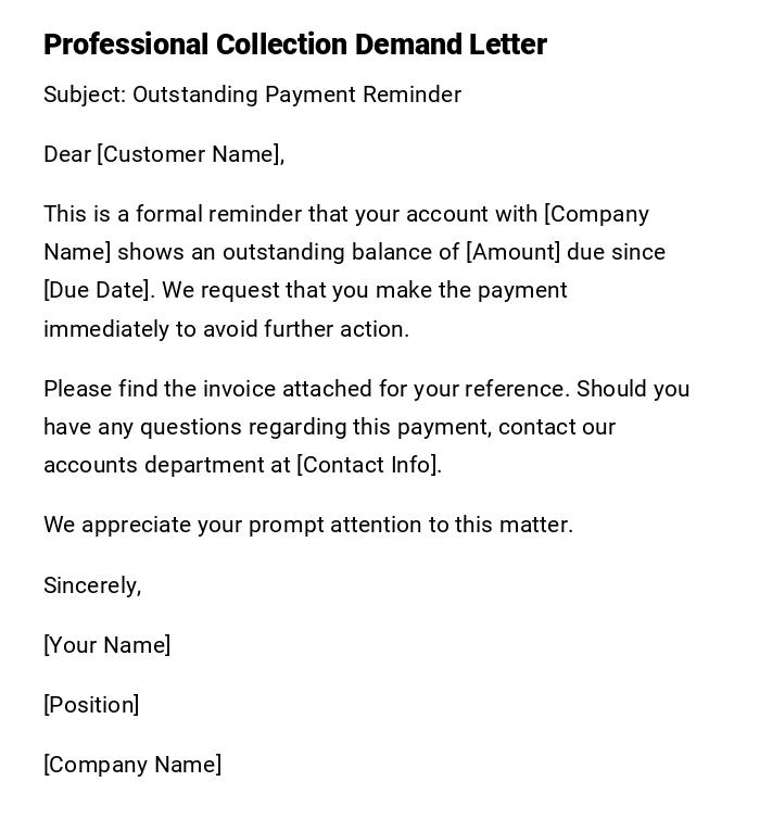 Professional Collection Demand Letter Professional Collection Demand Letter