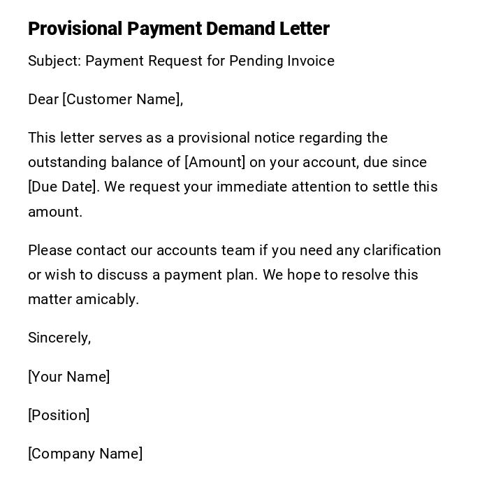 Provisional Payment Demand Letter Provisional Payment Demand Letter
