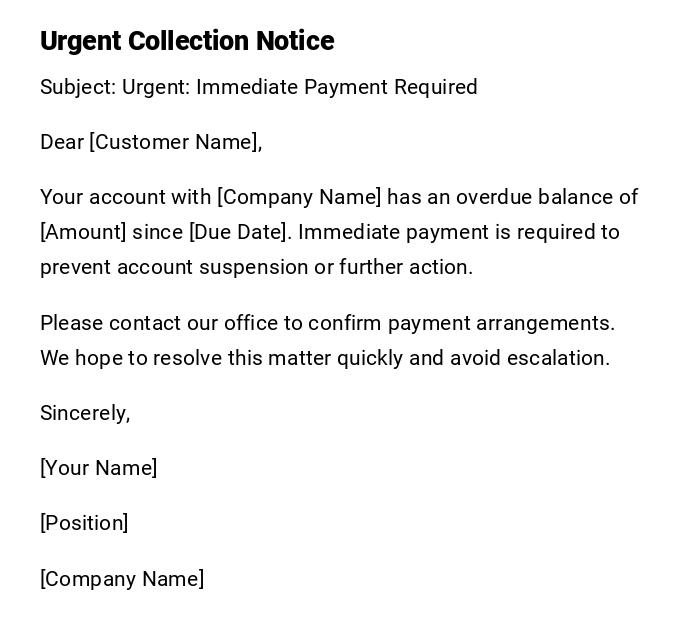 Urgent Collection Notice Urgent Collection Notice