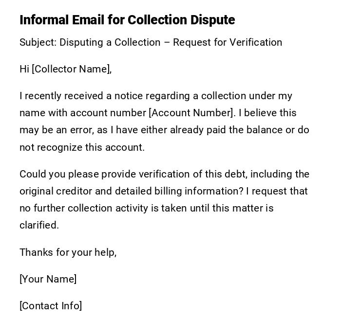 Informal Email for Collection Dispute