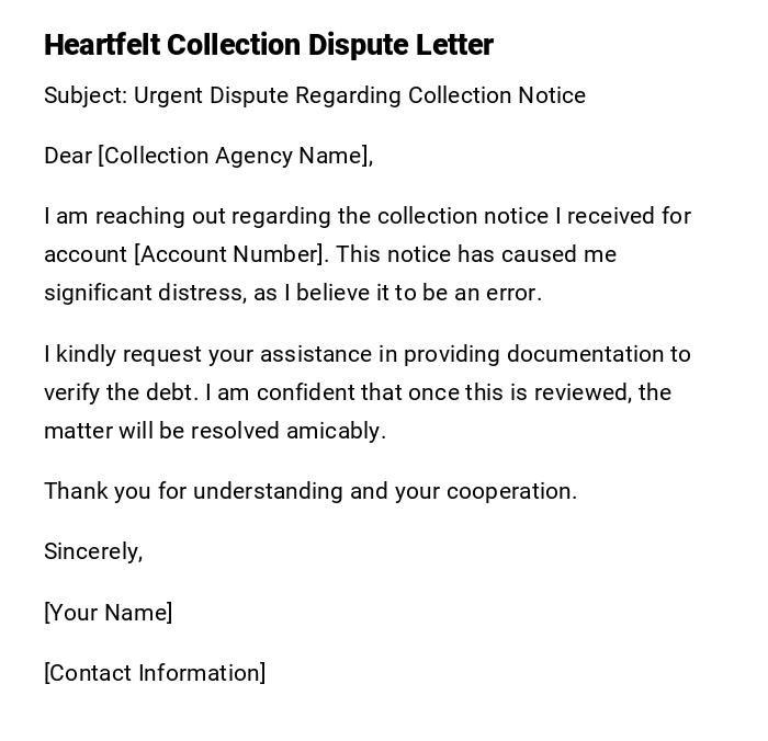 Heartfelt Collection Dispute Letter