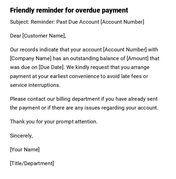 Friendly reminder for overdue payment