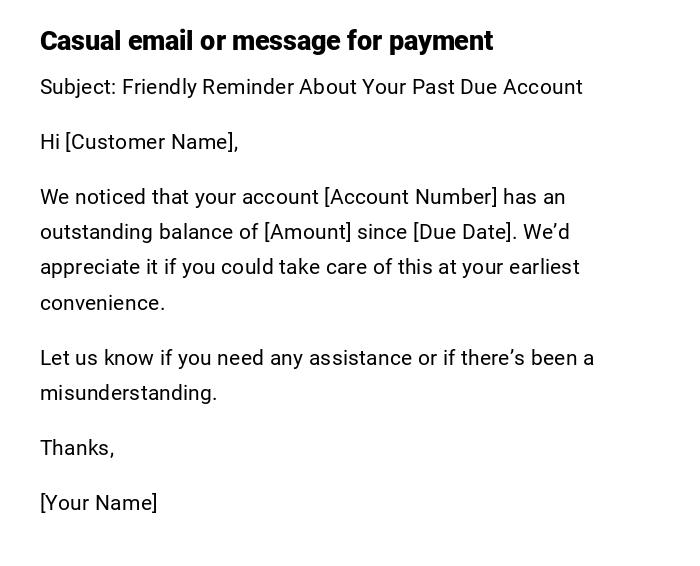 Casual email or message for payment