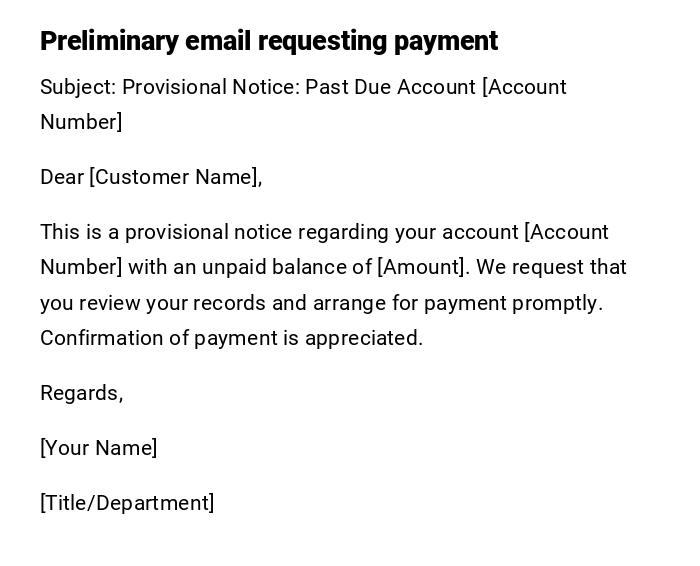 Preliminary email requesting payment