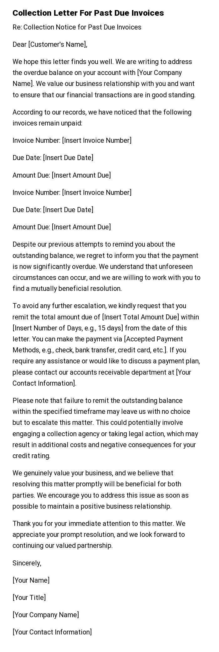 Collection Letter For Past Due Invoices