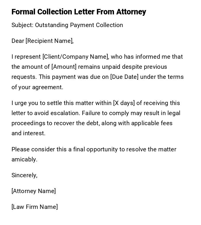 Formal Collection Letter From Attorney Formal Collection Letter From Attorney