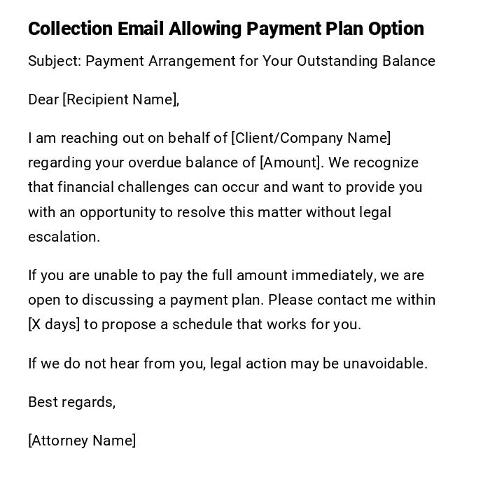 Collection Email Allowing Payment Plan Option Collection Email Allowing Payment Plan Option